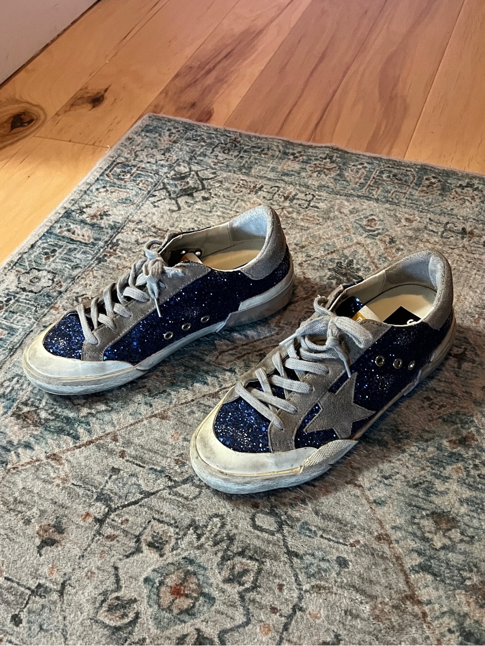 Golden Goose Navy Glitter Superstar Low-Top Sneakers